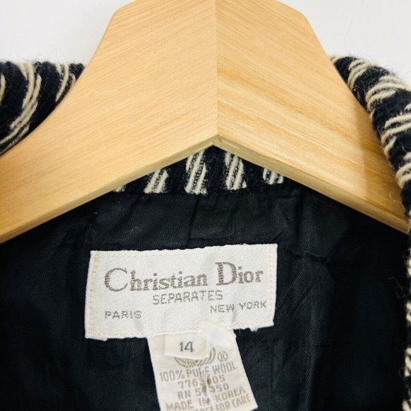 Christian Dior Vintage Black and Cream Striped Wool Tailored Blazer Jacket UK 14 - Picture 6 of 12